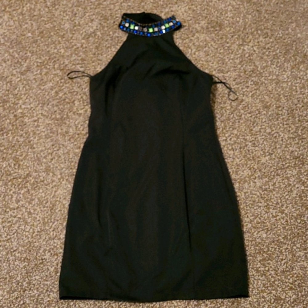Forever 21 Black Cocktail Dress with Embellished Collar & T-Back - Size S